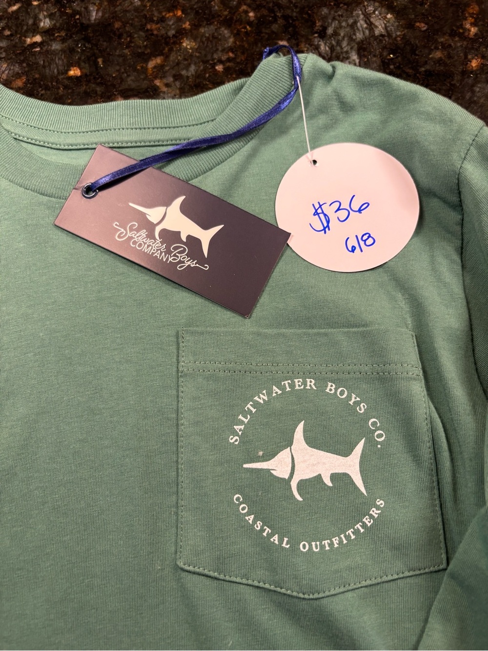 Saltwater Boys Co. Coastal Outfitters Kids Green Long Sleeve Tee NWT